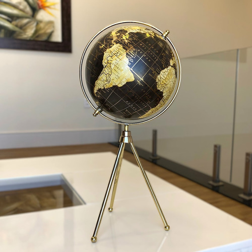 Globo Terrestre Decorativo Base Tripé Gold Base Dourado Globo Bege