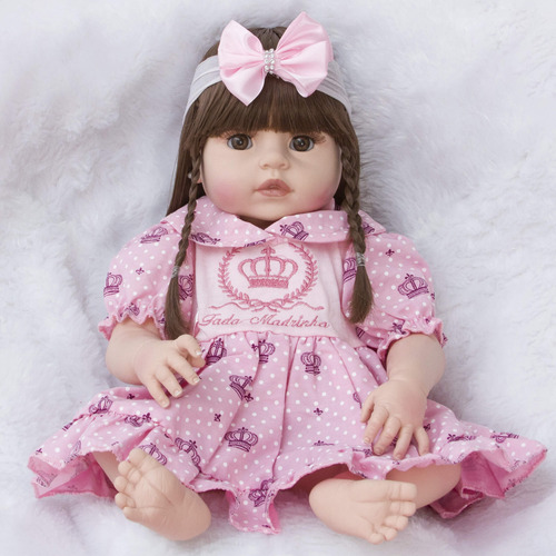 Boneca Reborn Silicone Bebê Realista Menina 13 Acessórios
