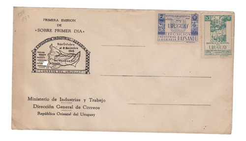 1948 Paysandu Exposicion Industrial Sobre Fdc Con Sellos