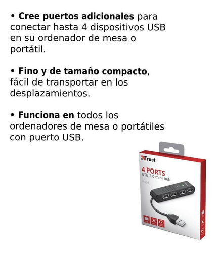 Imagen 5 de 9 de Hub 4 Puertos Trust Vecco 2.0 Negro