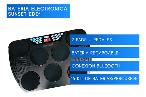 Bateria Electronica Sunset Portatil + Pedales Y Palillos