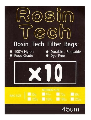 Malla Rosin Bag 45micras 2.5´x4´ 100% Nylon Extracción 10pz