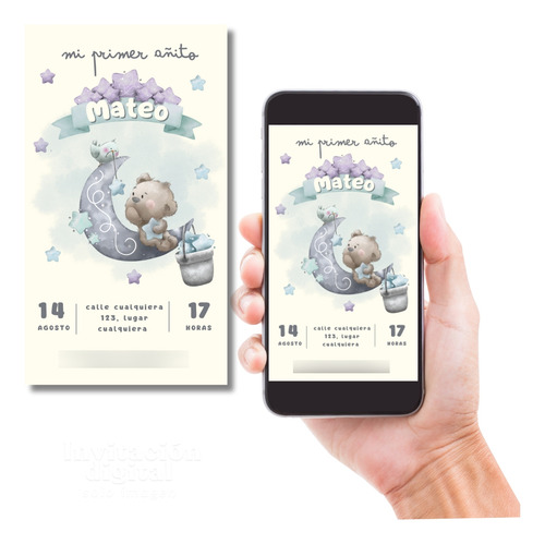Tarjeta De Invitacion Digital Osito Envio Por Whatsapp Osito