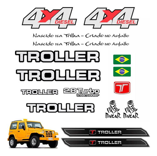 Kit Adesivos Capô Troller 4x4 Diesel 2005 + Soleira Da Porta