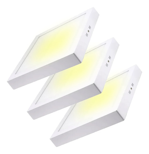 Pack 3 Foco Led Plafón Sobrepuesto Cuadrado 18w Luz Cálida 