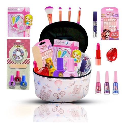 Imagem 1 de 1 de Combo Maleta Infantil De Maquiagem + Kit De Pinceis Bz95