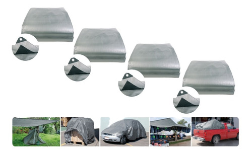 Pack 4 Lona Reforzada 4 X 4  M Gris Uso Rudo Impermeable