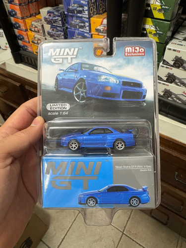 Mini GT Nissan Skyline GT-r R34 V-spec Bayside Blue #759 M.e Cor azul