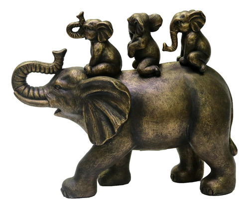 Estatua De Resina 3 Elefantes Bebés Montando Un Elefante