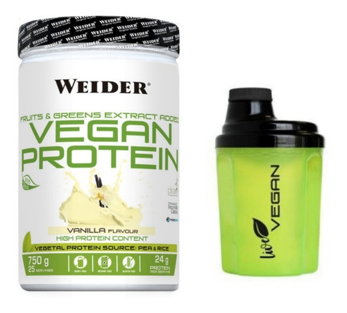 Proteina Vegana (no De Soja) Importada Sin Gluten Ni Lactosa + Vaso Mezclador Shaker Importado Weider
