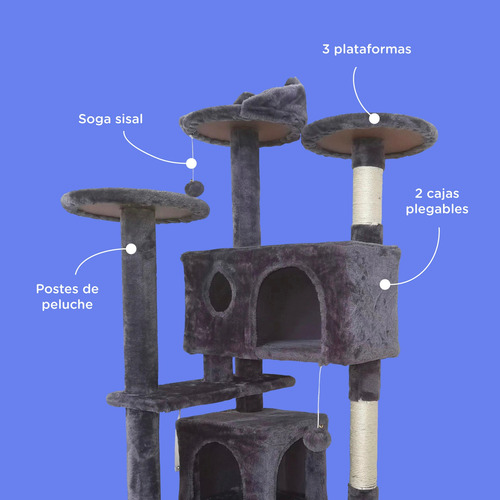 Imagen 9 de 10 de Torre Rascador Samba Para Gatos Con 2 Cajas Plegables Gris