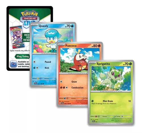 3 Box Pokémon Coleção Paldea Fuecoco, Sprigatito e Quaxly com Broche e Carta  Gigante Koraidon e Miraidon EX Copag