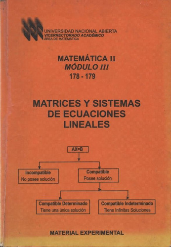 Matemática 2.  Módulo 3. Matrices Y Sistemas De Ecuaciones.