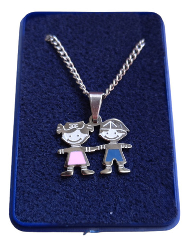 Dijes Hijos Nenes Nenas Acero Quirúrgico + Cadena Color Nena Y Nene