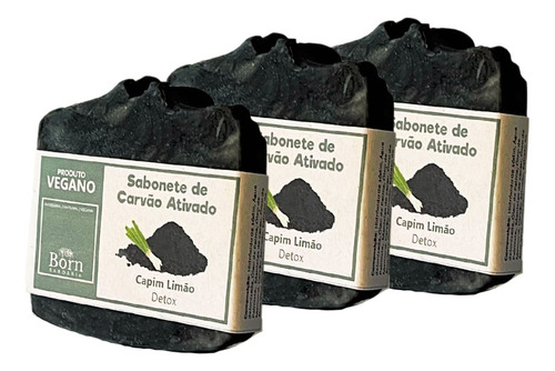 3 Sabonetes Natural E Vegano - Carvão Ativado