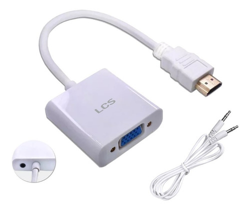 Cable Adaptador Conversor Hdmi A Vga + Audio Lcs Full Hd