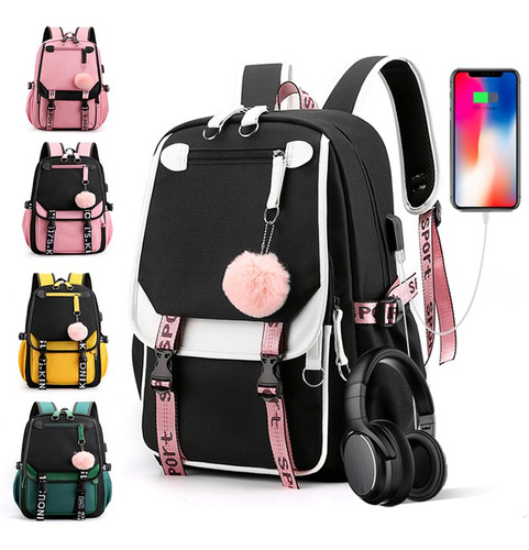 Mochila Juvenil Kawaii Coreana Con Puerto Usb