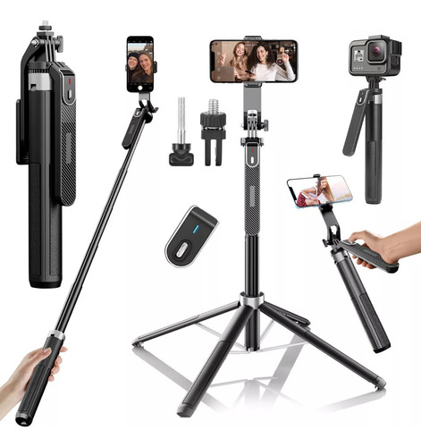 Selfie Stick Trípode Para Celular Control Remoto Luz 1.85m