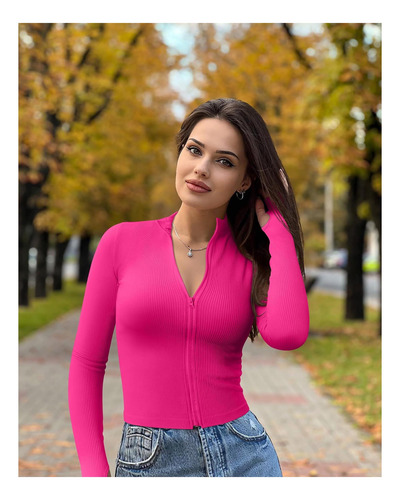 Oqq Women 2 Piezas Tops De Manga Larga Cuello Delantero Con
