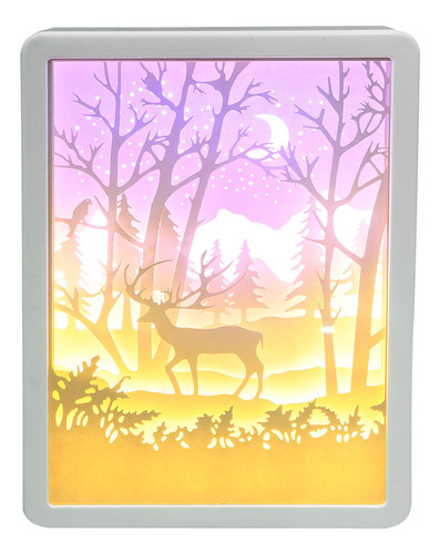 Caja De Luz Decorativa 3d Con Ciervos Para Regalo Navidad