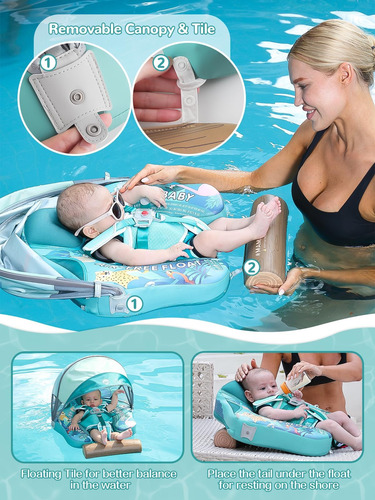 Baby Pool Float Mambobaby Con Toldo No Inflable De 3 A 24 M,