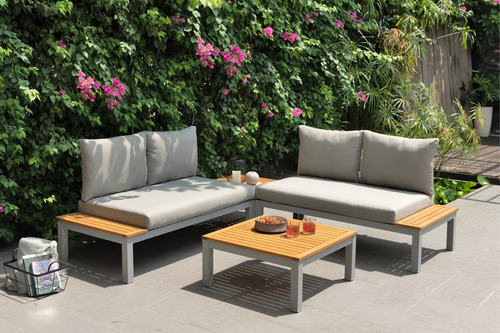 Sala Exterior De Jardin Modular Barcelona Aluminio Y Madera Estructura Gris