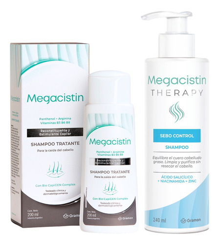 Combo Shampoo Anticaida + Shampoo Sebo Control Megacistin
