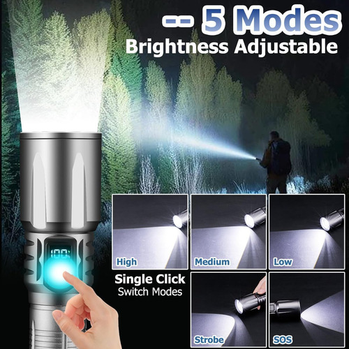 Linterna Led Superbrillante 5 Modos Con Pantalla Digital