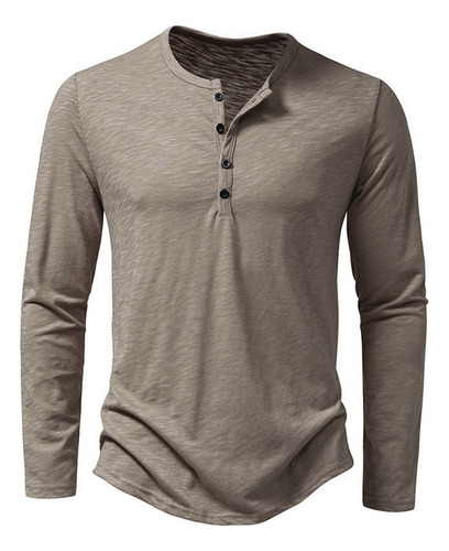 Playera De Manga Larga Para Hombre Con Cuello Henley De Algo