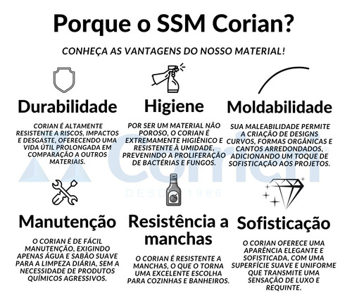 Bancada Para Banheiro Com Cuba Em Ssm Corian 150cm