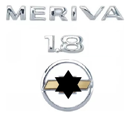 Kit Emblemas Meriva + 1.8 + Gravata Mala Dourada