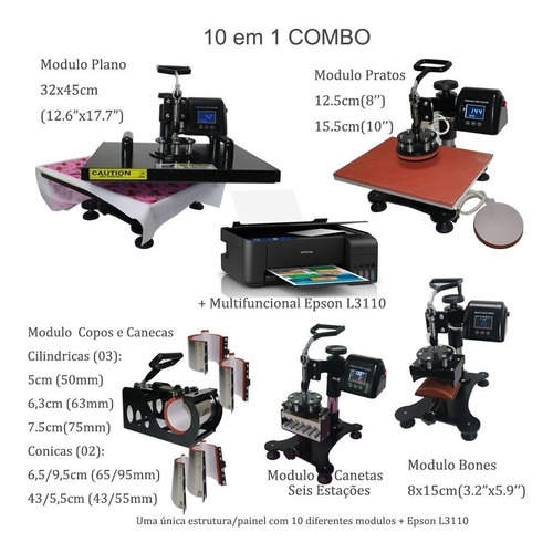 Prensa Termica 10 Em 1 A3 A4 + Impressora Epson L3110 110v