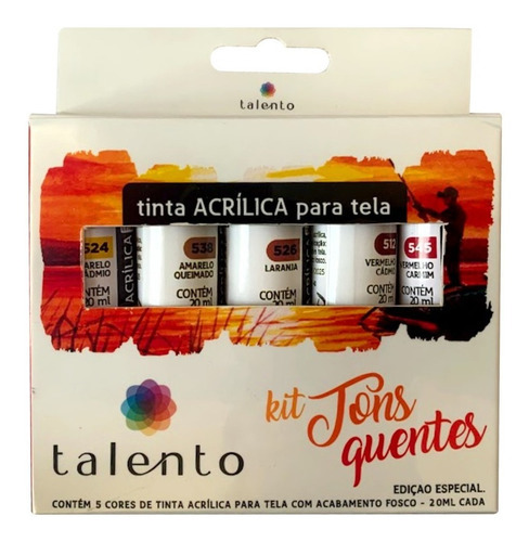 Tinta Acrílica Talento Tons Quentes Com 5 Cores 20 Ml Cada