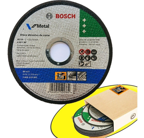 100u Disco De Corte Amoladora Bosch 115mm 4 1/2 PuLG Metal 