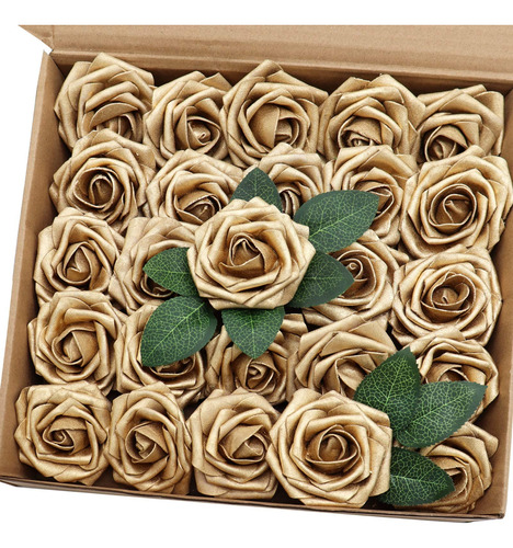 J-rijzen Flores Artificiales, 50 Rosas Doradas De Aspecto Re