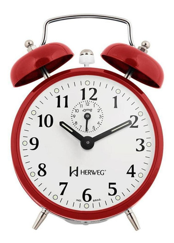 Relógio Despertador Retro Vermelho A Cordas Herweg 2208