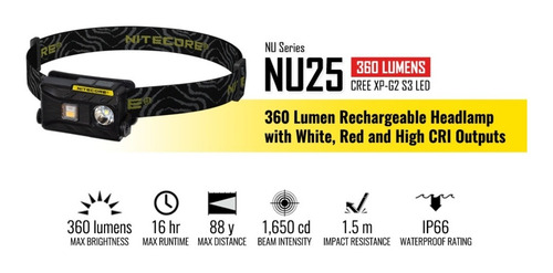 Imagen 9 de 11 de Linterna De Cabeza Recargable Nitecore Nu25 - Trekking