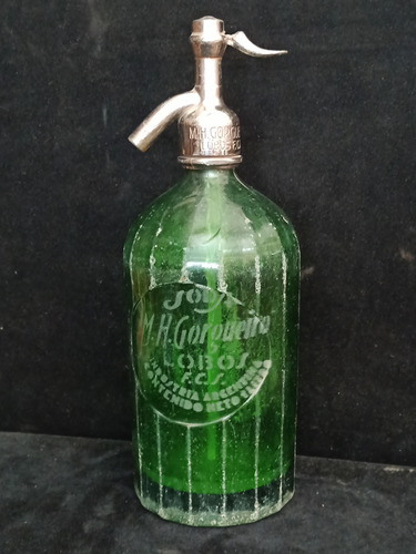 Antiguo Sifón 1 Lt Botella Verde Cabeza De Plomo Coincidente