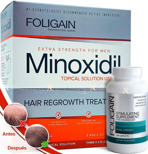 Minoxidil 5% Formula Original + Foligain Tabs 120 Caps