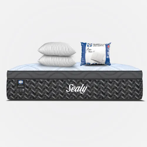 comprar Colchón Sealy Matrimonial Cranstone Cushion Foam Posturetech Con Soporte Lumbar + 2 Almohadas Sealy Active Std