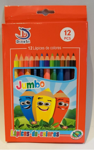 12 Lapices Jumbo Madera Colores Pintar Colorear Niños
