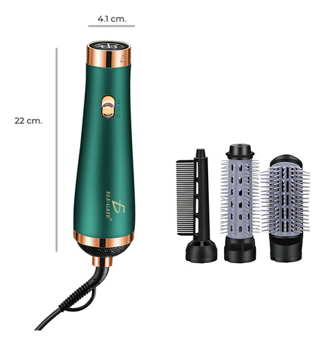 Secador De Pelo Y Cepillo Alisador Multifuncional 2 En 1 Verde/dorado
