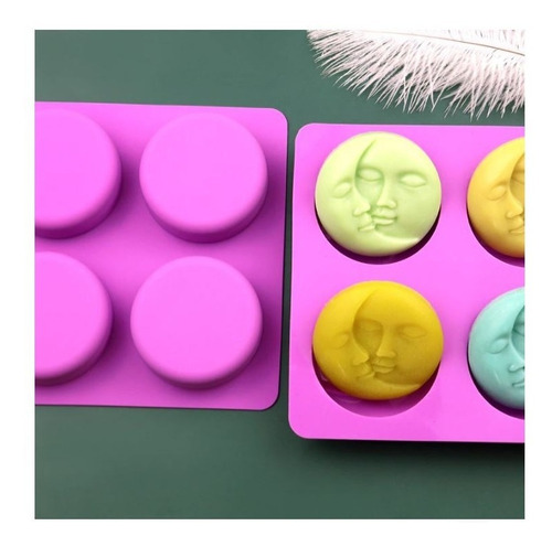 Molde Silicón 4 Divisiones Velas Chocolate Luna Sol Jabón Color Rosa