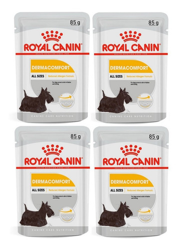 Kit 4 Unidades Ração Sachê Wet Dermacomfort 85g Royal Canin