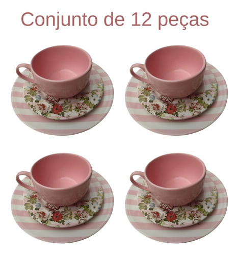 Conjunto 12 Peças Pratos De Sobremesa Pires E Xícaras De Chá