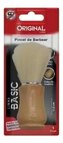 Pincel De Barbear Basic Cabo Em Madeira Cerdas Claras 11,5cm