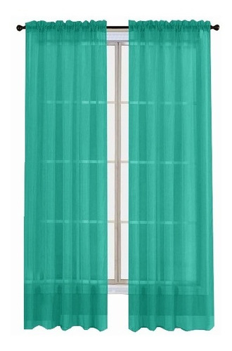 Cortina Traslucida 264cm Ancho X 213cm Largo En 2 Paneles Color Teal