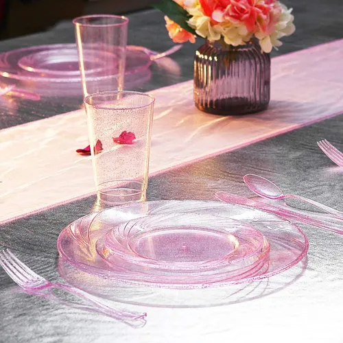 Wdf Platos De Oro Rosa Con Cubiertos Desechables, Platos De