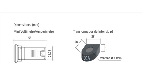 Imagen 2 de 3 de Voltímetro Y Amperímetro Digital Panel Ojo De Buey Ø 22mm