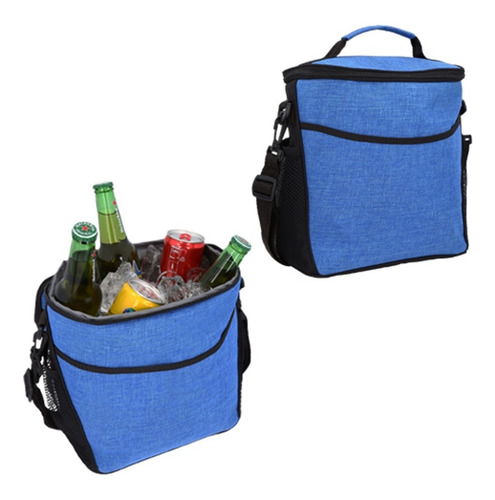Hielera De Poliéster Con Interior Térmico, Correa Ajustable Color Azul